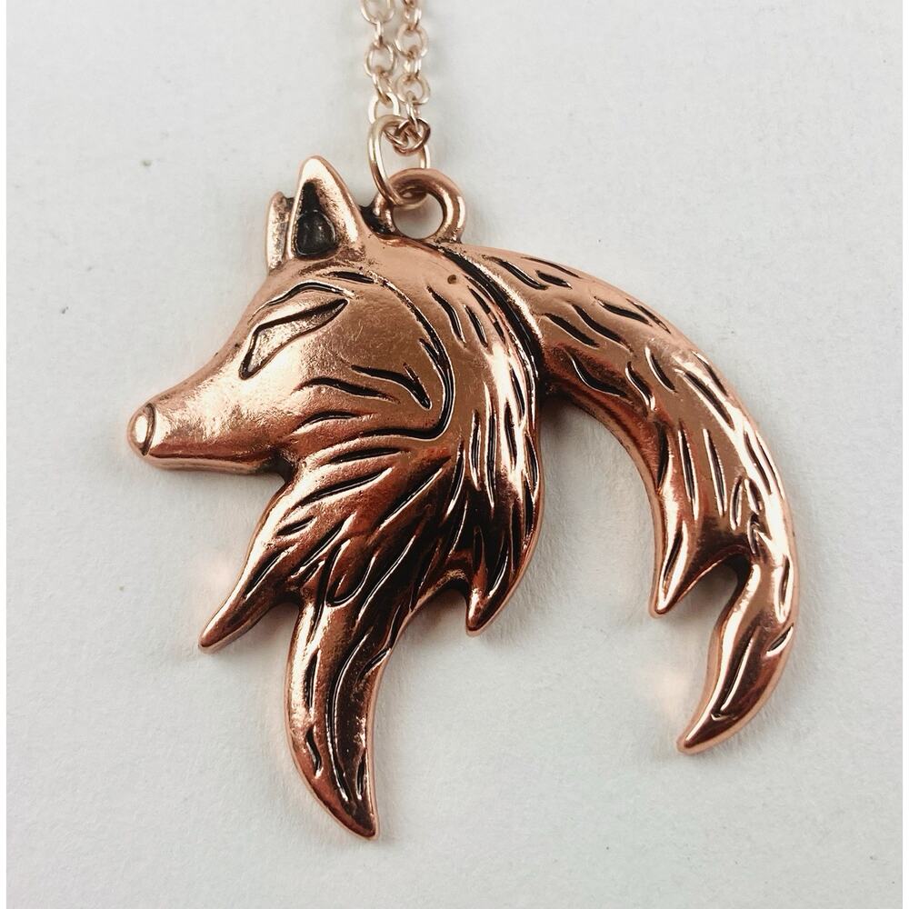 Fox Wolf Necklace Pendant Head Necklace Jewelry Spirit Animal Rose Gold Copper L